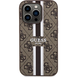 Etui Guess GUHMP15LP4RPSW Apple iPhone 15 Pro kemény tok 4G Nyomtatott Csíkok MagSafe barna/brown