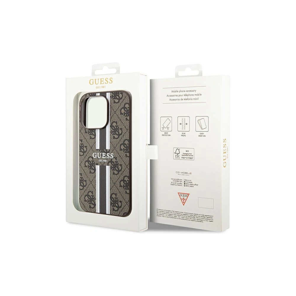 Hurtownia GSM - Etui Guess GUHMP15LP4RPSW Apple iPhone 15 Pro hardcase 4G Tisknuté pruhy MagSafe hnědá/brown - GUE3319 - {ean13} - Hurt