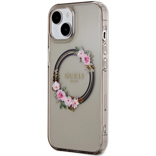 Etui Guess GUHMP15SHFWFCK Apple iPhone 15 / 14 / 13 hardcase IML Flowers Wreatch MagSafe czarny/black
