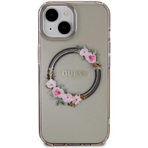 Etui Guess GUHMP15SHFWFCK Apple iPhone 15 / 14 / 13 hardcase IML Flowers Wreatch MagSafe czarny/black