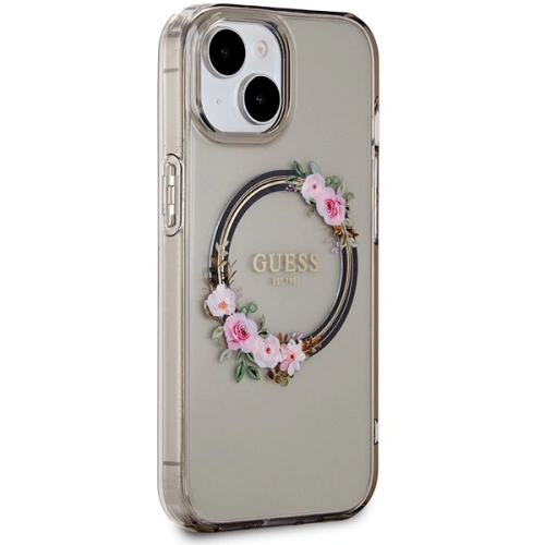 Etui Guess GUHMP15SHFWFCK Apple iPhone 15 / 14 / 13 hardcase IML Flowers Wreatch MagSafe czarny/black