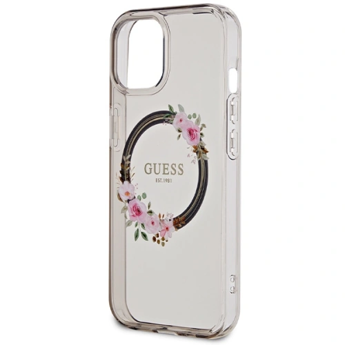 Etui Guess GUHMP15SHFWFCK Apple iPhone 15 / 14 / 13 hardcase IML Flowers Wreatch MagSafe czarny/black
