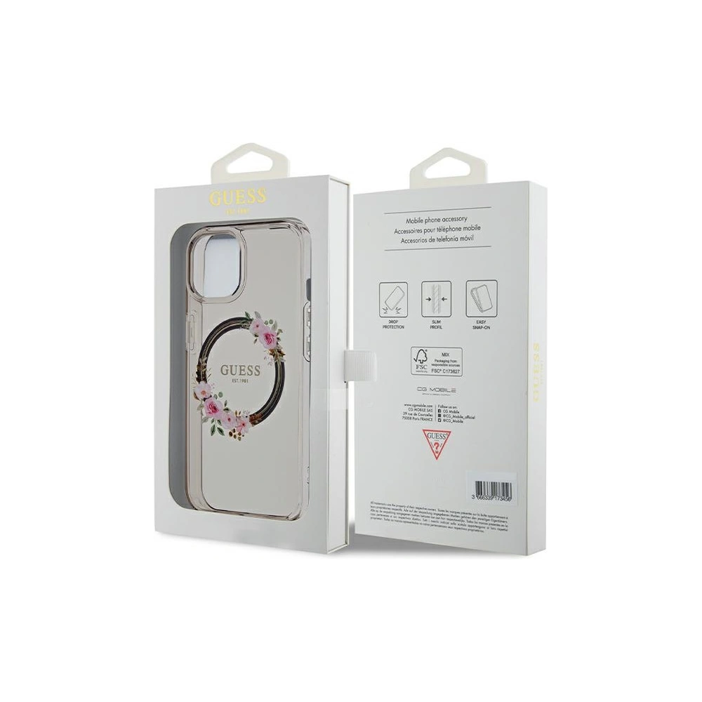 Wholesale Guess GUHMP15SHFWFCK Apple iPhone 15 / 14 / 13 hardcase IML Flowers Wreatch MagSafe black - GUE3320 - {ean13} - Hurt