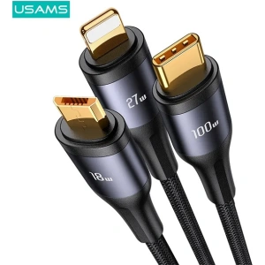 Hurtownia GSM - Kábel 3w1 USAMS US-SJ600 USB-C / Lightning / microUSB / USB-C 100W 1,2m fekete/black - USA1042 - {ean13} - Hurt