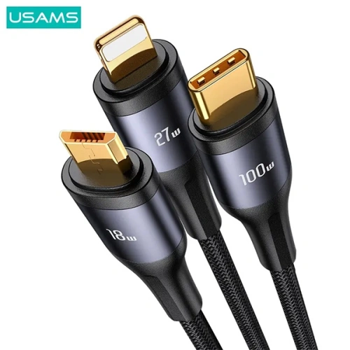 Kabel 3w1 USAMS US-SJ600 USB-C / Lightning / microUSB / USB-C 100W 1,2m czarny/black