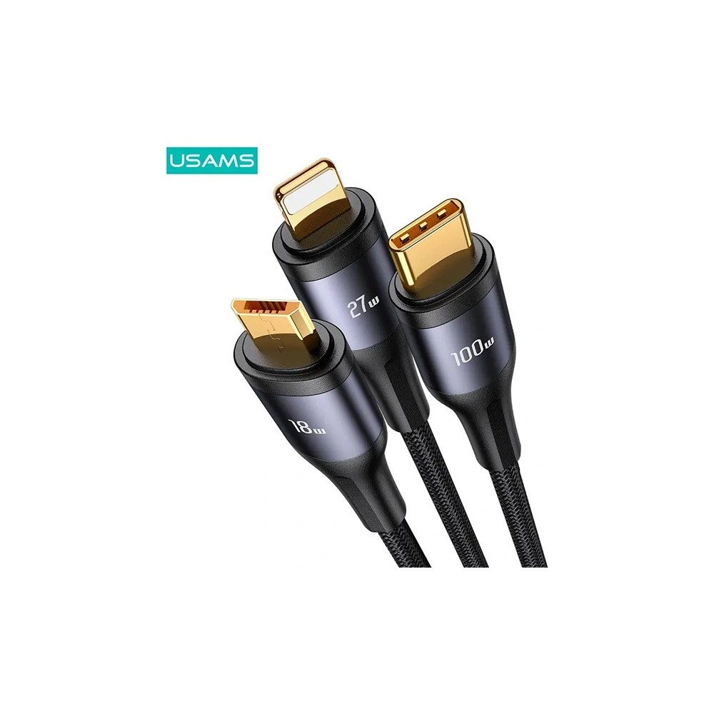 Hurtownia GSM - Kabel 3w1 USAMS US-SJ600 USB-C / Lightning / microUSB / USB-C 100W 1,2m schwarz/black - USA1042 - {ean13} - Hurt