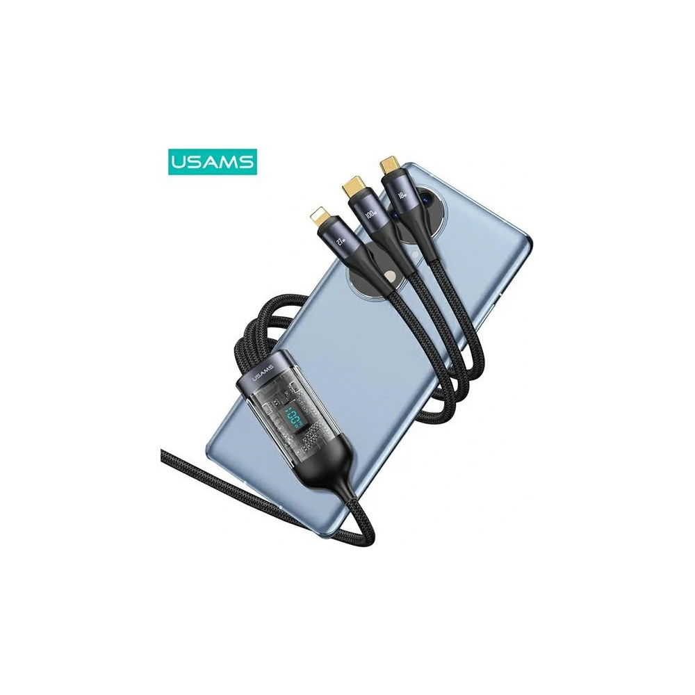 Hurtownia GSM - Kábel 3w1 USAMS US-SJ600 USB-C / Lightning / microUSB / USB-C 100W 1,2m fekete/black - USA1042 - {ean13} - Hurt