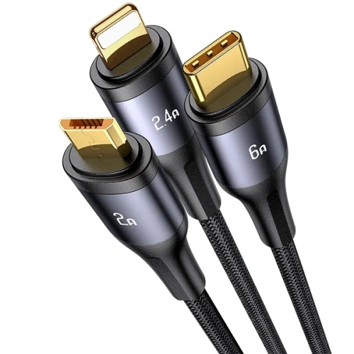 Kabel 3w1 USAMS US-SJ582 USB-A / Lightning / microUSB / USB-C 66W 1,2m czarny/black