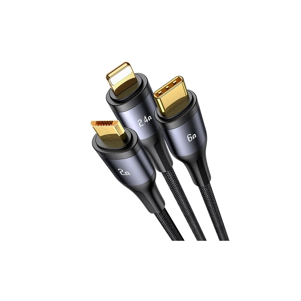 Hurtownia GSM - Kabel 3w1 USAMS US-SJ582 USB-A / Lightning / microUSB / USB-C 66W 1,2m schwarz/black - USA1043 - {ean13} - Hurt