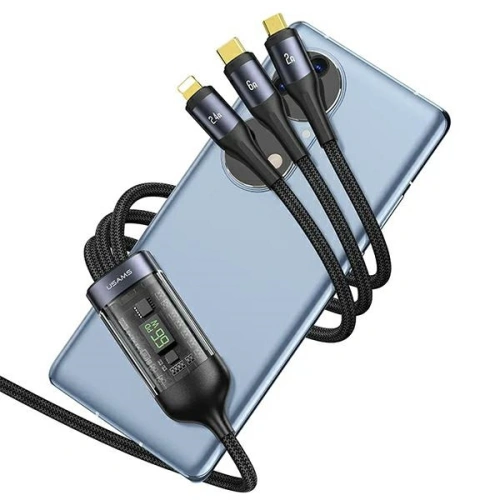 Kabel 3w1 USAMS US-SJ582 USB-A / Lightning / microUSB / USB-C 66W 1,2m czarny/black
