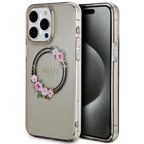 Guess Distributor - 3666339221317 - GUE3321 - Guess GUHMP15XHFWFCK Apple iPhone 15 Pro Max hardcase IML Flowers Wreatch MagSafe black - B2B homescreen