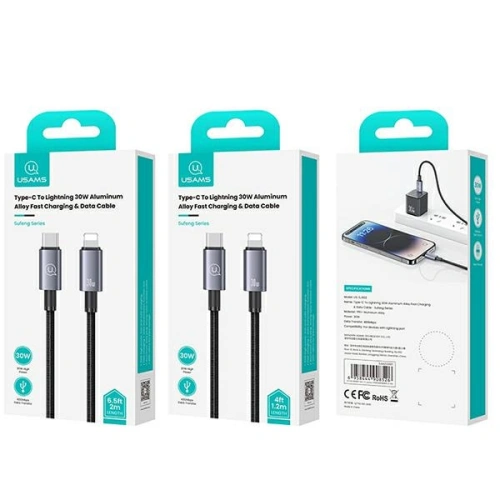 Kabel USAMS US-SJ662 USB-C / Lightning 30W 1,2m Fast Charging stalowy/tarnish