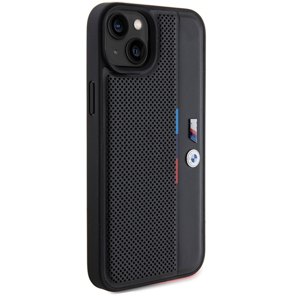 Kryt BMW BMHCP15S23PUPVK Apple iPhone 15 / 14 / 13 hardcase Perforated Tricolor Line black