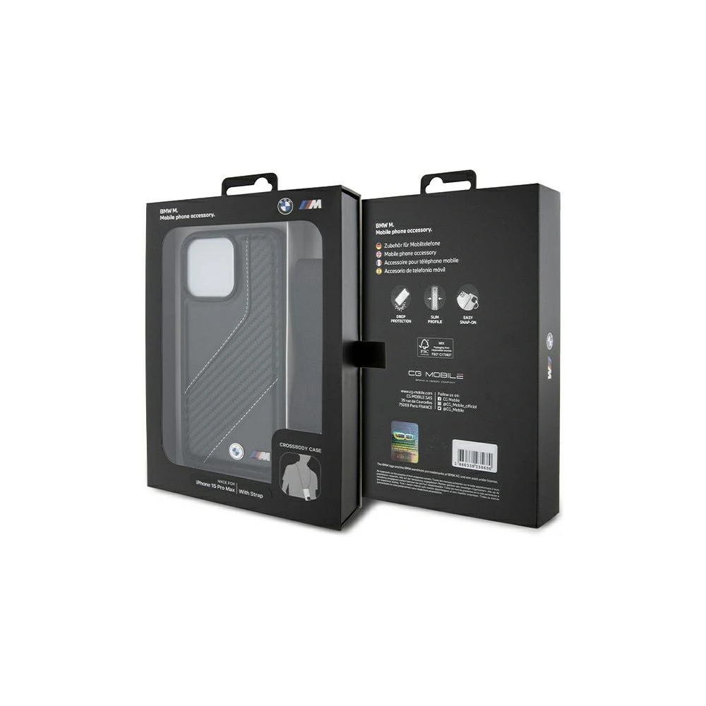 Wholesale BMW BMHCP15X23PSCCK Apple iPhone 15 Pro Max hardcase M Edition Carbon Stripe & Strap black - BMW612 - {ean13} - Hurt