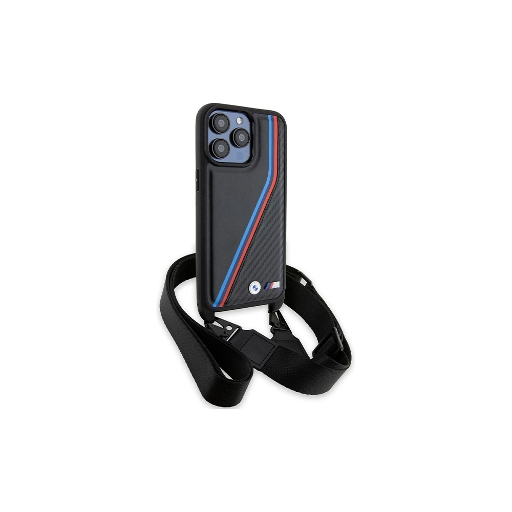 Hurtownia GSM - Case BMW BMHCP15X23PSVTK Apple iPhone 15 Pro Max Hardcase M Edition Carbon Tricolor Lines & Strap schwarz/black - BMW613 - {ean13} - Hurt