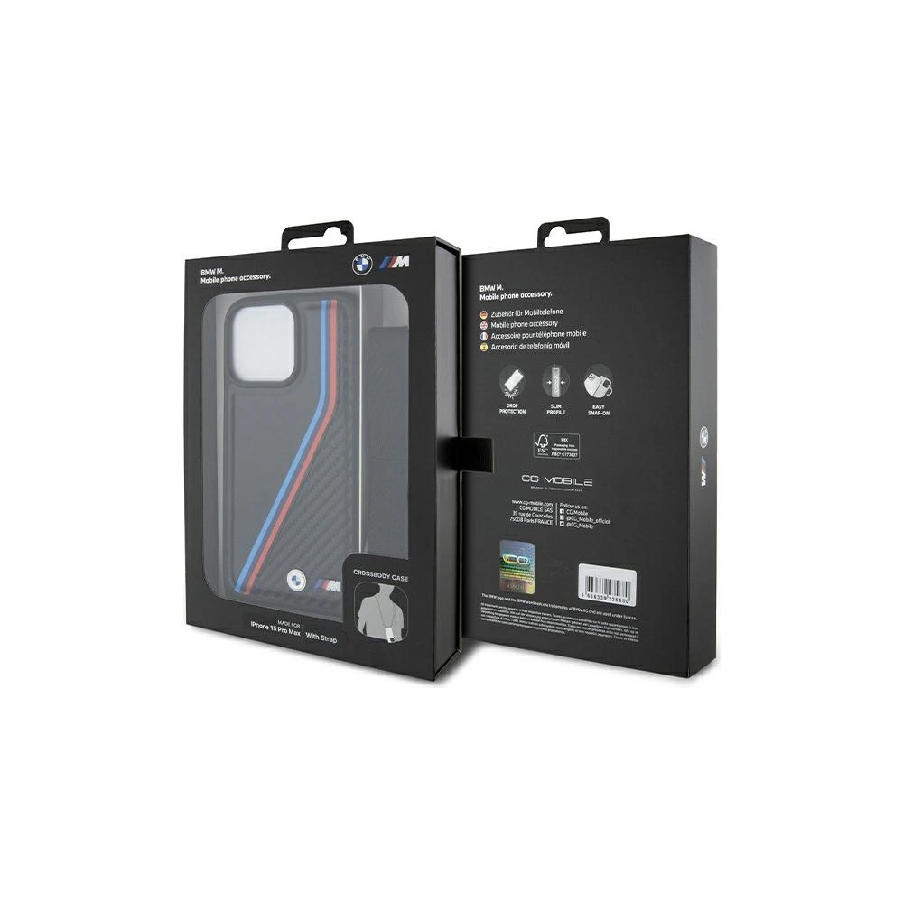 Hurtownia GSM - Case BMW BMHCP15X23PSVTK Apple iPhone 15 Pro Max Hardcase M Edition Carbon Tricolor Lines & Strap schwarz/black - BMW613 - {ean13} - Hurt