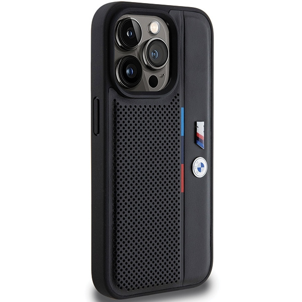 Kryt BMW BMHCP15X23PUPVK Apple iPhone 15 Pro Max hardcase Perforated Tricolor Line black