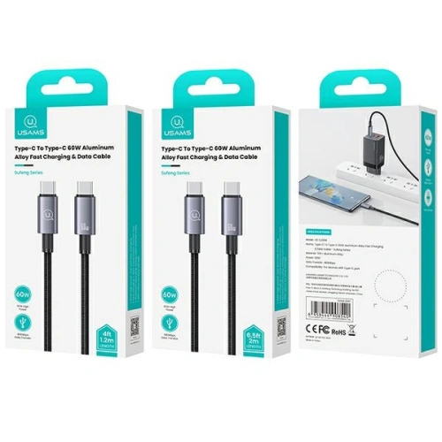 Kabel USAMS US-SJ661 USB-C / USB-C 60W 1,2m Fast Charging stalowy/tarnish