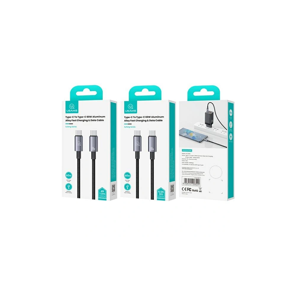 Hurtownia GSM - Kabel USAMS US-SJ664 USB-C / USB-C 60W 2m Rychlé nabíjení ocelový/oxidovaný - USA1059 - {ean13} - Hurt