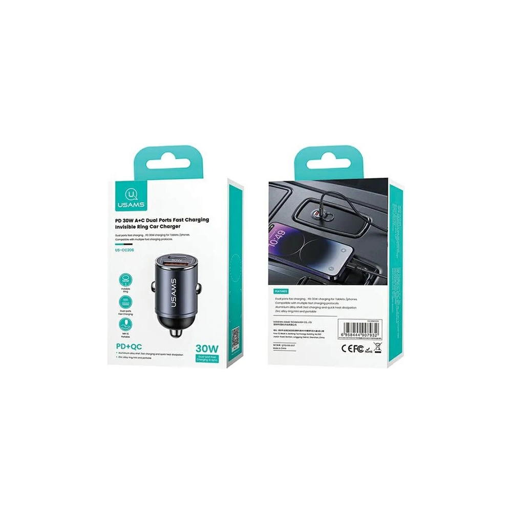 Hurtownia GSM - USAMS C38 autós töltő USB-A, USB-C 30W PD Gyors Töltés lila/purple - USA1060 - {ean13} - Hurt