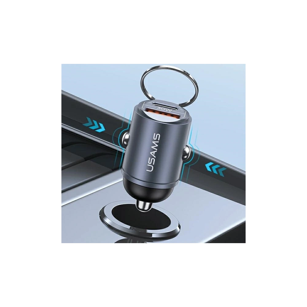 Hurtownia GSM - Încărcător auto USAMS C38 USB-A, USB-C 30W PD Încărcare rapidă oțel/întunecat - USA1061 - {ean13} - Hurt