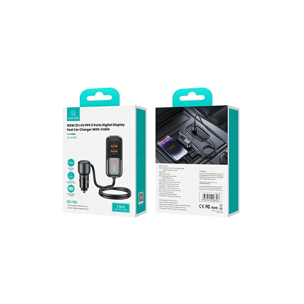 Hurtownia GSM - Încărcător auto USAMS C40 3xUSB-A, 2 xUSB-C 165W PD+QC Încărcare rapidă negru/black - USA1062 - {ean13} - Hurt