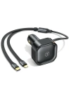 USAMS C41 autós töltő 1xUSB-C, 1xLightning zsinórral, PD 30W Gyors Töltés fekete színben