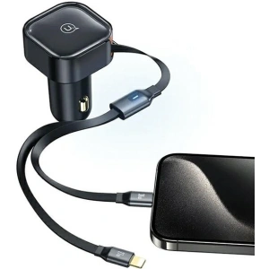 Hurtownia GSM - Încărcător auto USAMS C41 cu cablu retractabil 1xUSB-C, 1xLightning PD 30W Încărcare rapidă negru/black - USA1063 - {ean13} - Hurt