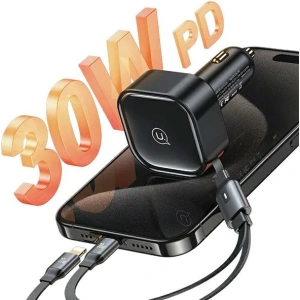 Hurtownia GSM - USAMS C41 autós töltő 1xUSB-C, 1xLightning zsinórral, PD 30W Gyors Töltés fekete színben - USA1063 - {ean13} - Hurt