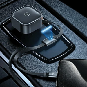 Hurtownia GSM - Auto nabíječka USAMS C41 s navíjecím kabelem 1xUSB-C, 1xLightning PD 30W Rychlé nabíjení černá/black - USA1063 - {ean13} - Hurt