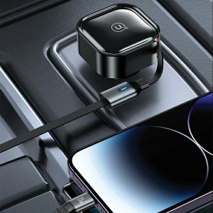 Hurtownia GSM - Auto nabíječka USAMS C41 s navíjecím kabelem 1xUSB-C, 1xLightning PD 30W Rychlé nabíjení černá/black - USA1063 - {ean13} - Hurt