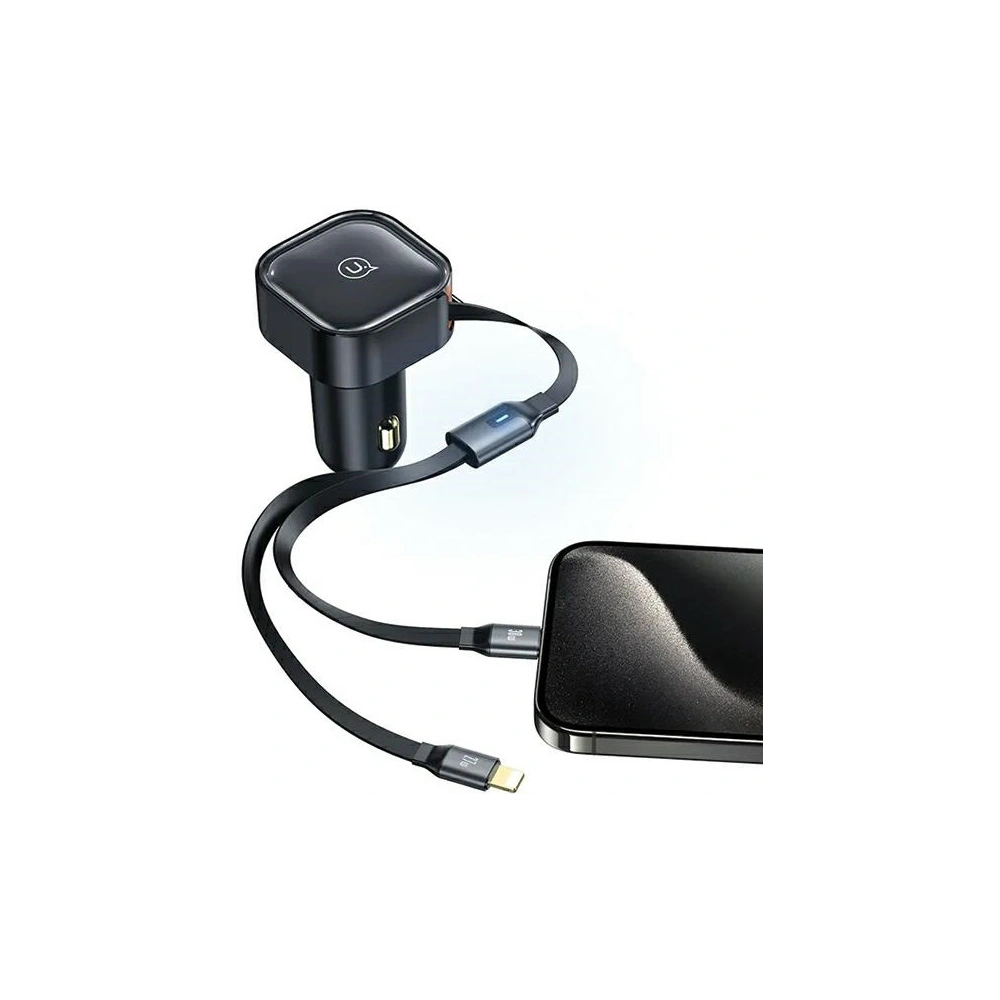 Hurtownia GSM - Încărcător auto USAMS C41 cu cablu retractabil 2xUSB-C PD 30W Încărcare rapidă negru/black - USA1064 - {ean13} - Hurt