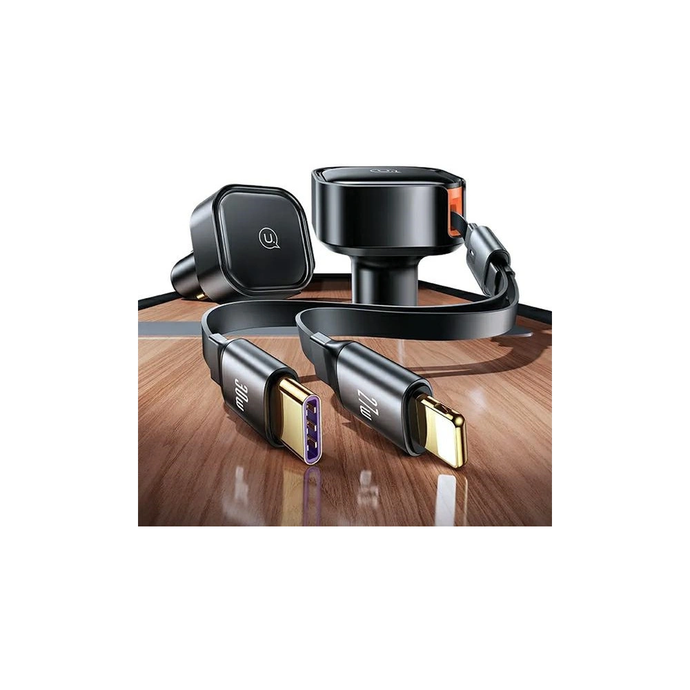 Hurtownia GSM - Auto nabíječka USAMS C41 s navíjecím kabelem 2xUSB-C PD 30W rychlé nabíjení černá/black - USA1064 - {ean13} - Hurt