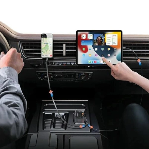 Ładowarka samochodowa USAMS C41 ze zwijanym kablem 2xUSB-C PD 30W Fast Charge czarny/black