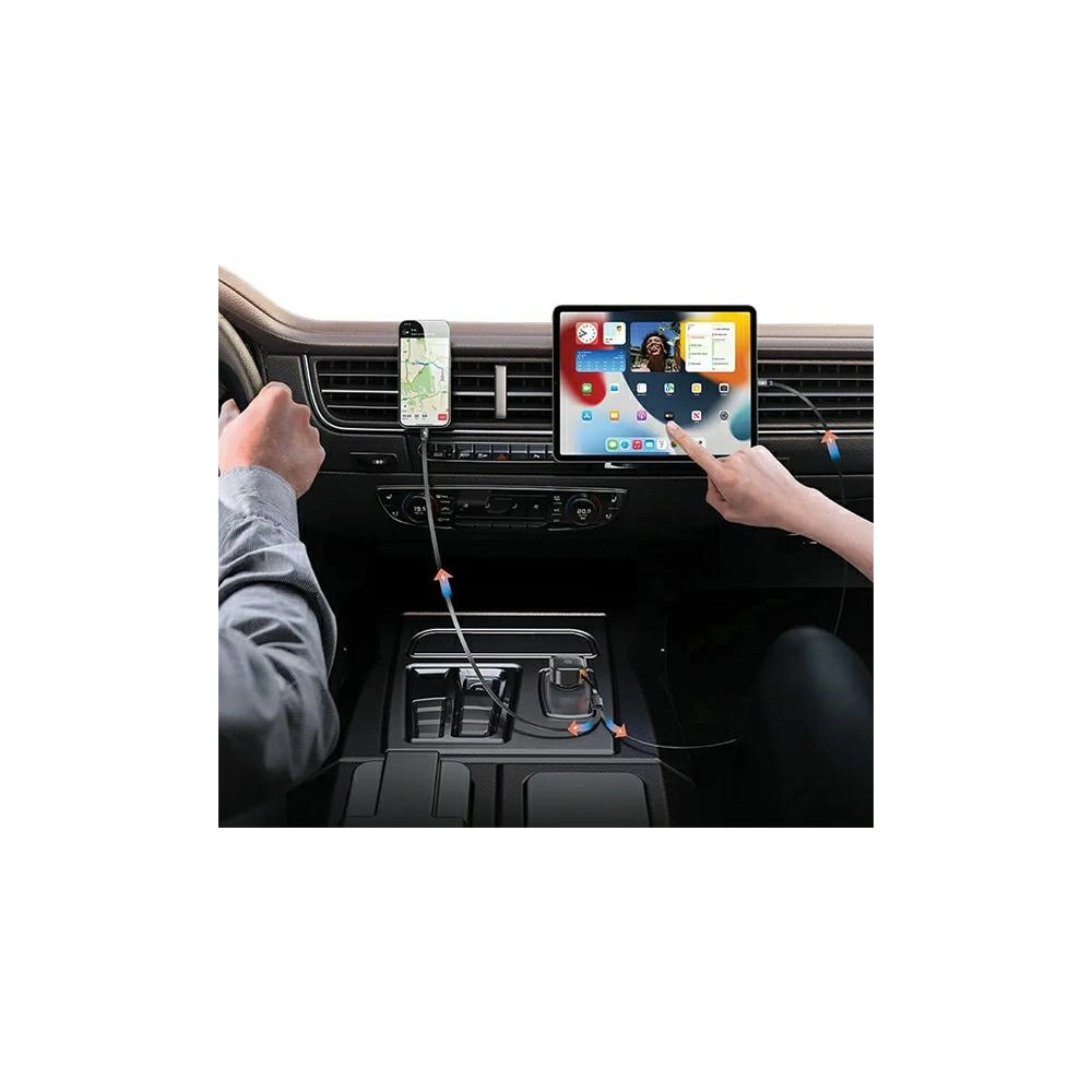 Hurtownia GSM - Încărcător auto USAMS C41 cu cablu retractabil 2xUSB-C PD 30W Încărcare rapidă negru/black - USA1064 - {ean13} - Hurt