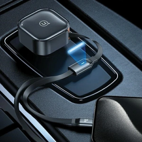 Ładowarka samochodowa USAMS C41 ze zwijanym kablem 2xUSB-C PD 30W Fast Charge czarny/black