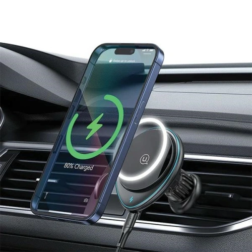 Uchwyt samochodowy do kratki USAMS US-CD222 z ładowarką indukcyjną 15W czarny/black