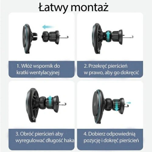 Uchwyt samochodowy do kratki USAMS US-CD222 z ładowarką indukcyjną 15W czarny/black