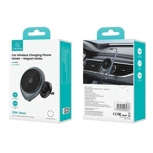 Uchwyt samochodowy do kratki USAMS US-CD222 z ładowarką indukcyjną 15W czarny/black
