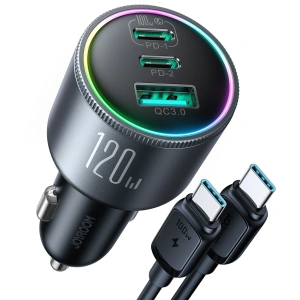 Hurtownia GSM - Autós töltő Joyroom JR-CCN07 USB-A, 2xUSB-C 120W + 100W USB-C kábel sötétszürke - JYR969 - {ean13} - Hurt