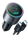 Autós töltő Joyroom JR-CCN07 USB-A, 2xUSB-C 120W + 100W USB-C kábel sötétszürke