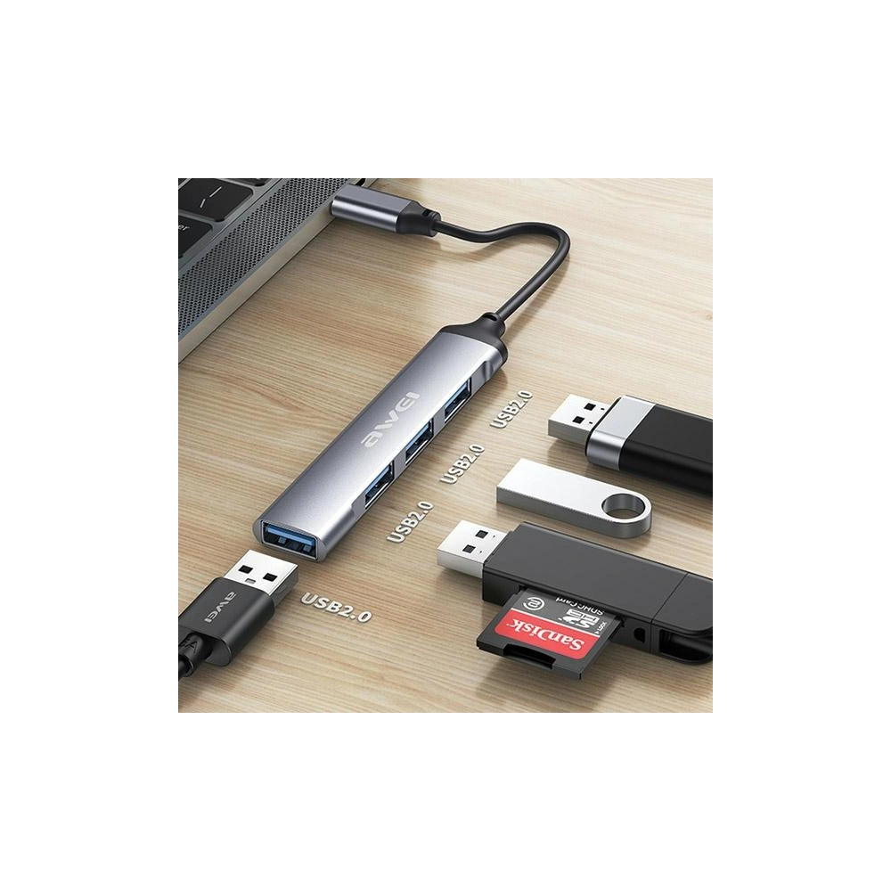 Hurtownia GSM - Adaptér 4w1 AWEI CL-150T hub USB-C / 4xUSB-A černý/black - AWEI177 - {ean13} - Hurt