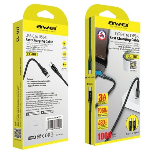 Kabel AWEI CL-111T USB-C / USB-C 60W czarny/black