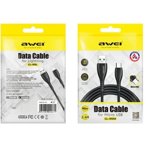 Hurtownia GSM - Kabel AWEI CL-115T USB-A / USB-C 2.4A czarny/black - AWEI179 - {ean13} - Hurt