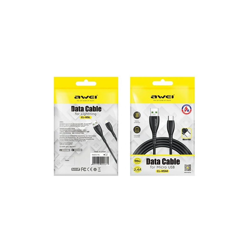 Hurtownia GSM - Kabel AWEI CL-115T USB-A / USB-C 2.4A černý/black - AWEI179 - {ean13} - Hurt
