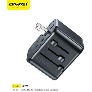 Hurtownia GSM - Cestovní síťová nabíječka AWEI C-39 2xUSB-A, 3xUSB-C 35W US/AU/EU/UK černá/black - AWEI180 - {ean13} - Hurt