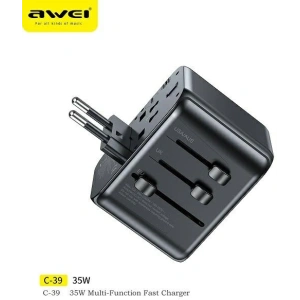 Hurtownia GSM - Cestovní síťová nabíječka AWEI C-39 2xUSB-A, 3xUSB-C 35W US/AU/EU/UK černá/black - AWEI180 - {ean13} - Hurt