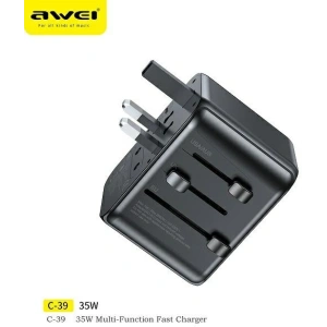 Hurtownia GSM - Cestovní síťová nabíječka AWEI C-39 2xUSB-A, 3xUSB-C 35W US/AU/EU/UK černá/black - AWEI180 - {ean13} - Hurt