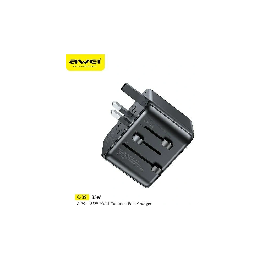 Wholesale AWEI C-39 travel charger 2xUSB-A, 3xUSB-C 35W US/AU/EU/UK black - AWEI180 - {ean13} - Hurt