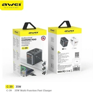 Hurtownia GSM - Cestovní síťová nabíječka AWEI C-39 2xUSB-A, 3xUSB-C 35W US/AU/EU/UK černá/black - AWEI180 - {ean13} - Hurt